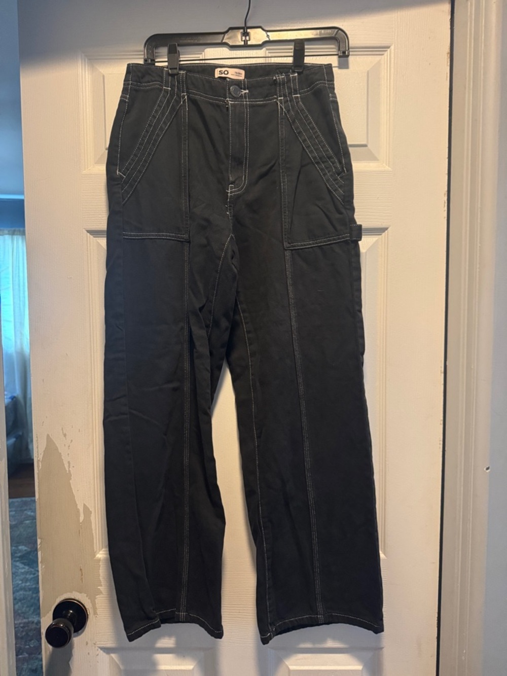 SO Black Cargo Pants with White Contrast Stitching